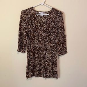 Leopard Print Empire Waist Tunic Top Animal Print 3/4 Sleeve Y2K Size Medium
